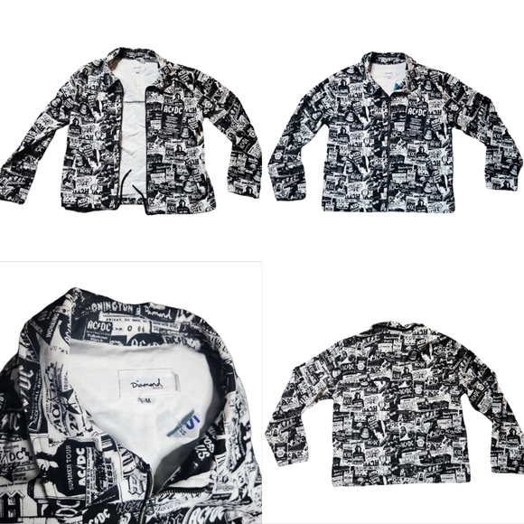 DIAMOND Supply Co. X AC/DC  World Tour Black White Men's All Over Print Jacket - Picture 2 of 16
